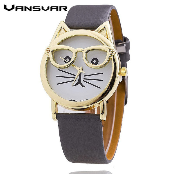 Cat Fashion Leather Strap Wrist Watch